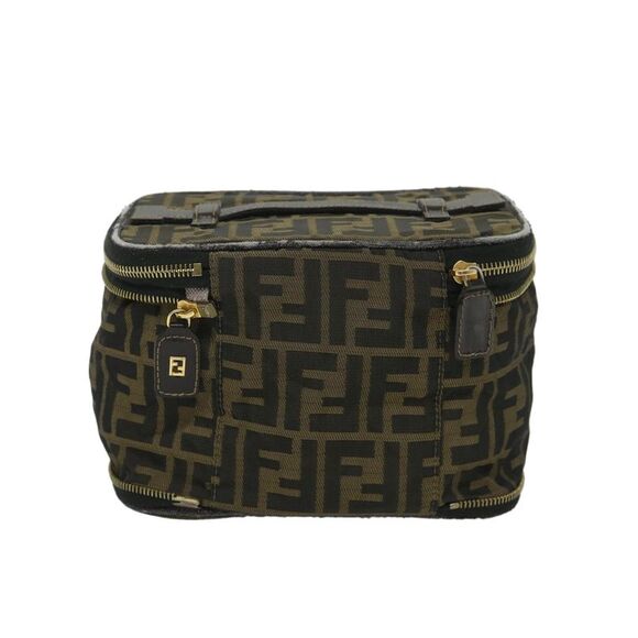 Pre Loved FENDI  Zucca Canvas Vanity Cosmetic Pouch Black Brown Auth yb401 - Picture 2 of 10